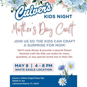 Kid's Night Mother's Day Craft at Culver's Bradenton