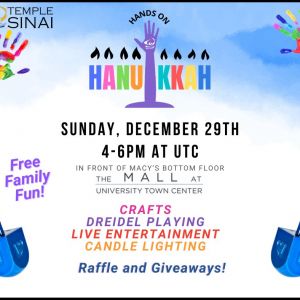 12/29- Temple Sinai Presents: Hands on Hanukkah at The Mall at UTC